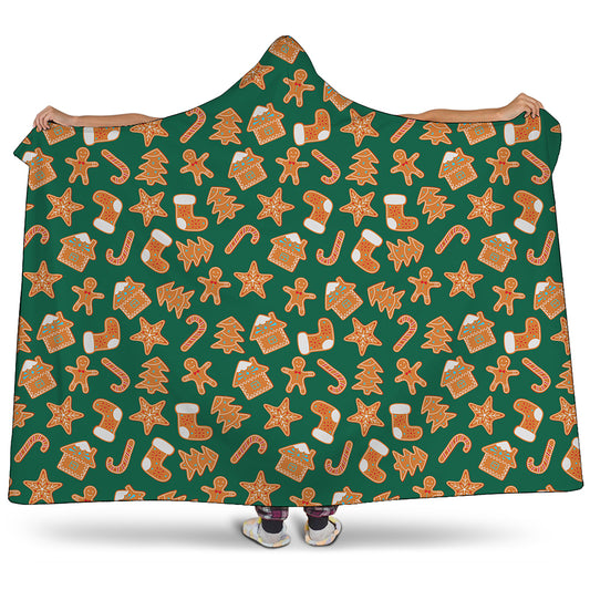Gingerbread Cookies Pattern Print Hooded Blanket
