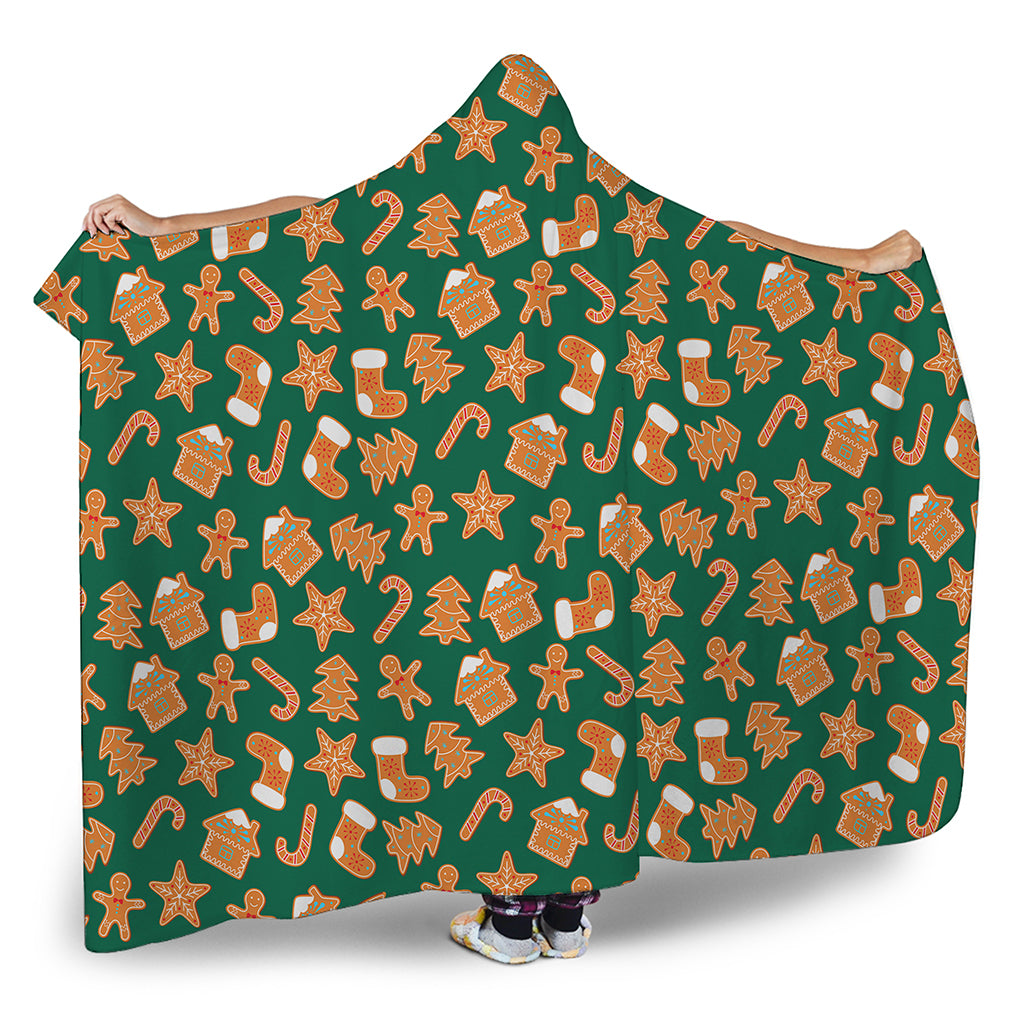 Gingerbread Cookies Pattern Print Hooded Blanket