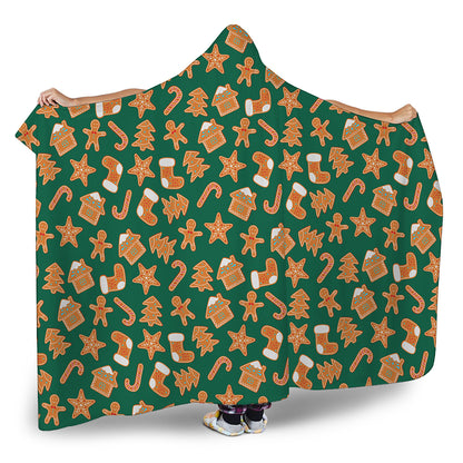 Gingerbread Cookies Pattern Print Hooded Blanket