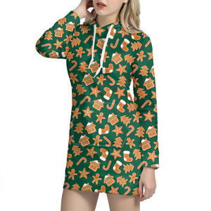 Gingerbread Cookies Pattern Print Hoodie Dress