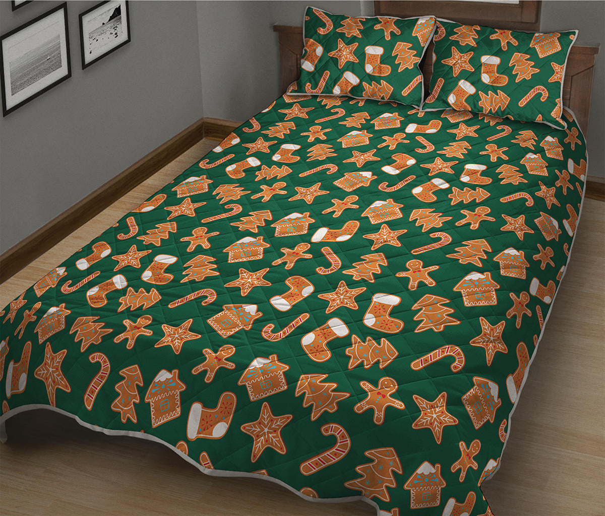 Gingerbread Cookies Pattern Print Quilt Bed Set