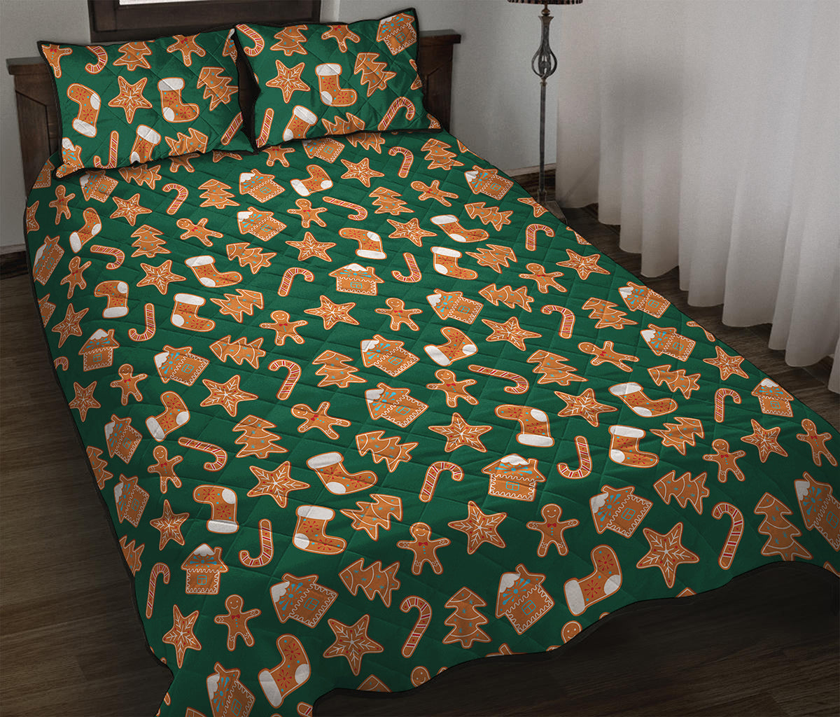 Gingerbread Cookies Pattern Print Quilt Bed Set