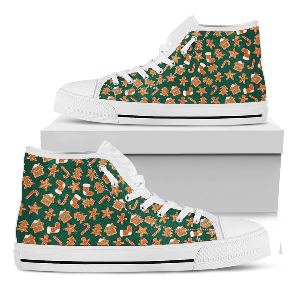 Gingerbread Cookies Pattern Print White High Top Shoes