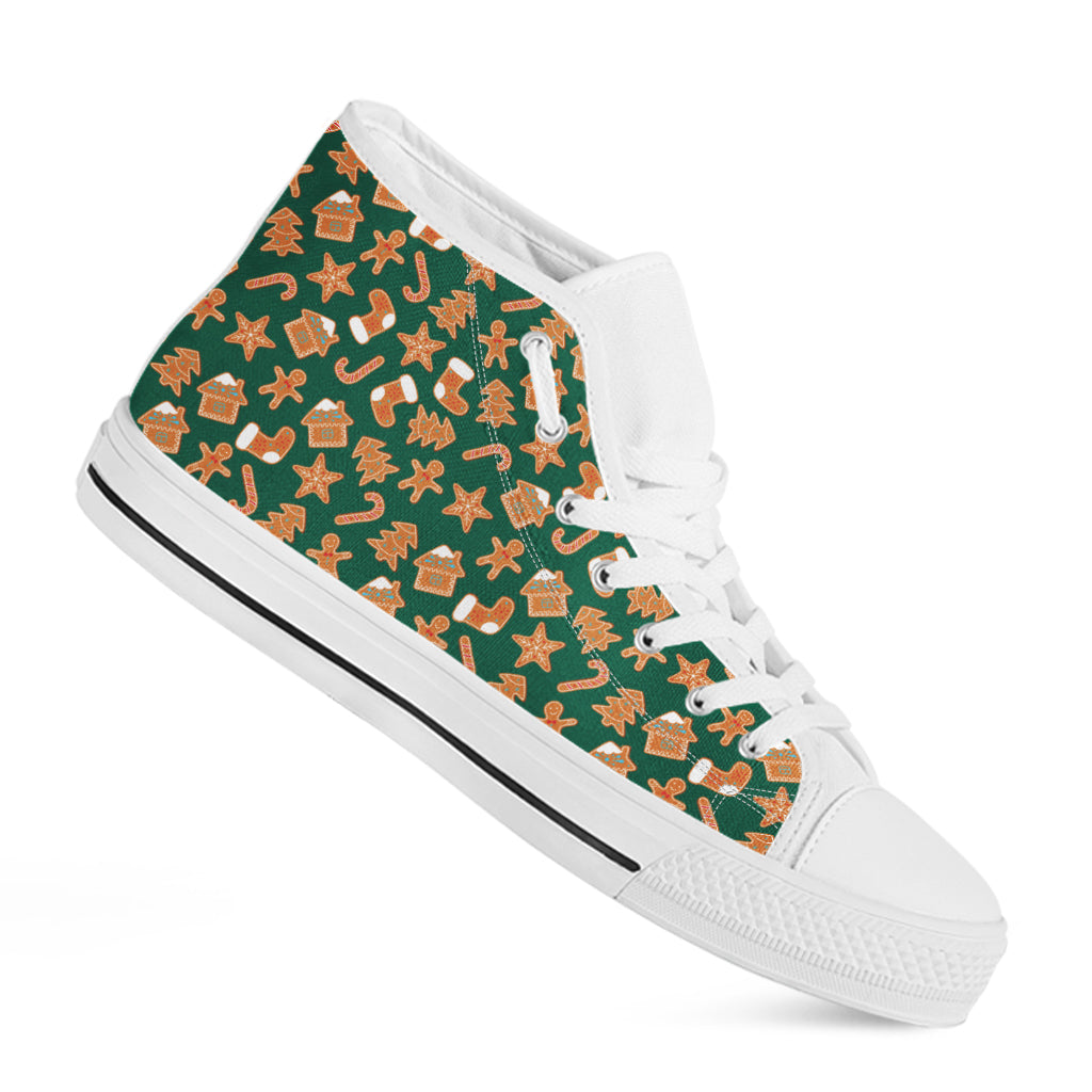 Gingerbread Cookies Pattern Print White High Top Shoes