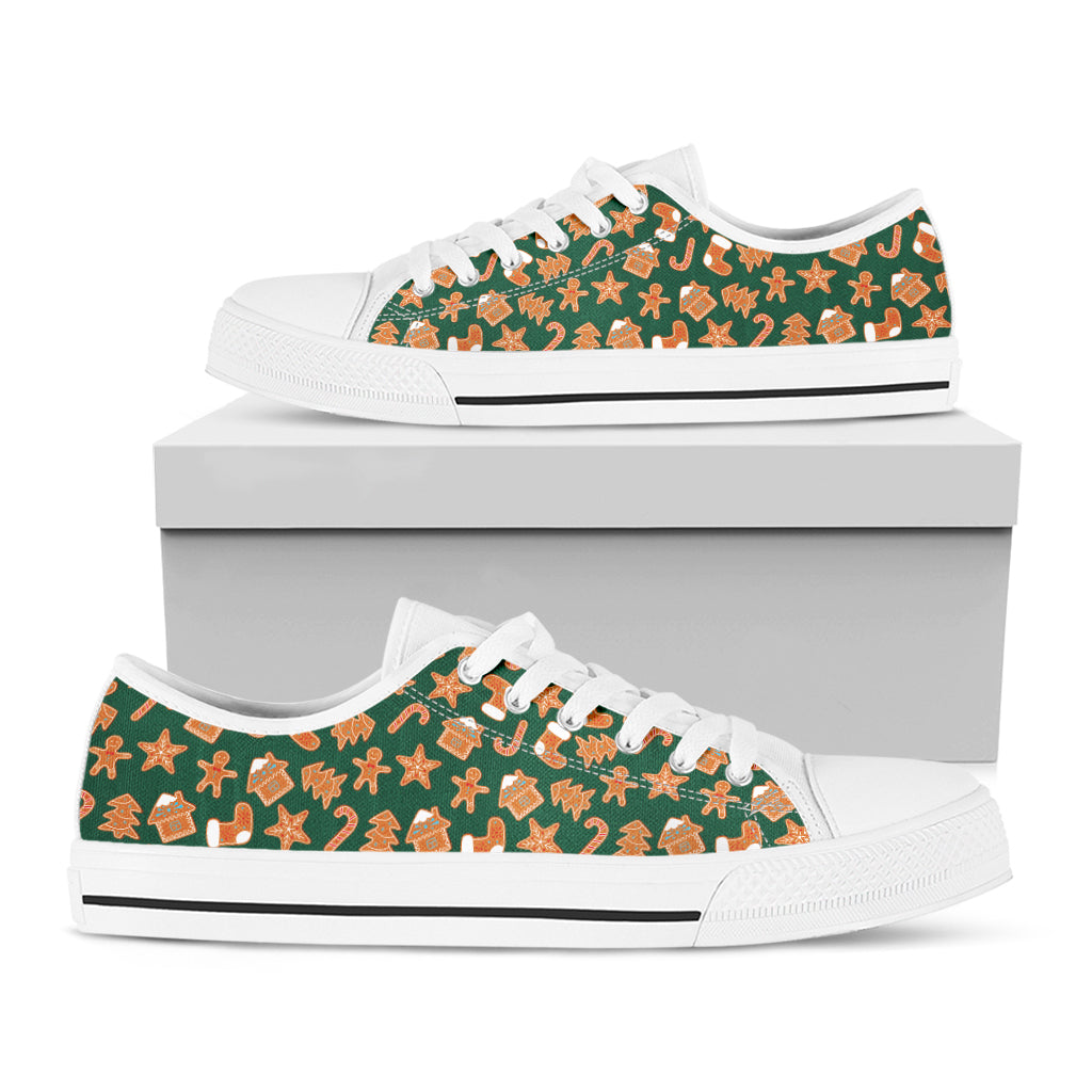 Gingerbread Cookies Pattern Print White Low Top Shoes