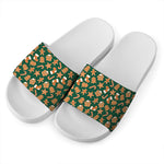 Gingerbread Cookies Pattern Print White Slide Sandals