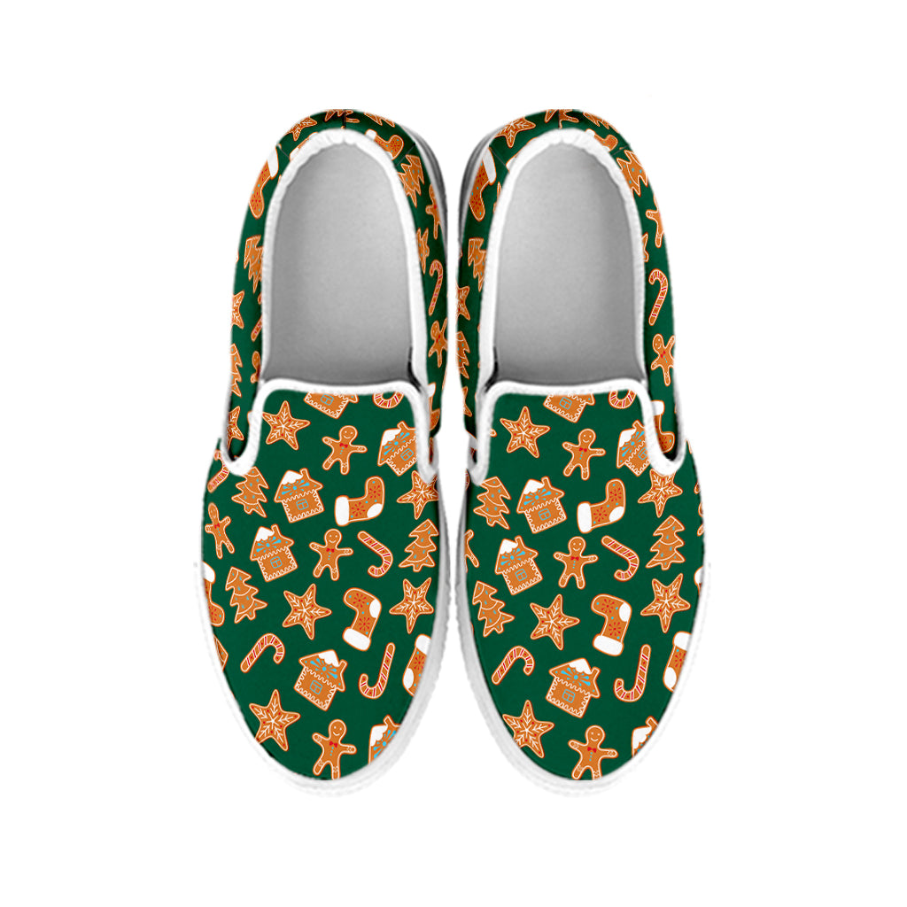 Gingerbread Cookies Pattern Print White Slip On Shoes