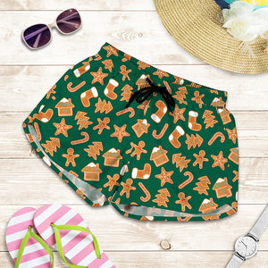 Gingerbread Cookies Pattern Print Women's Shorts