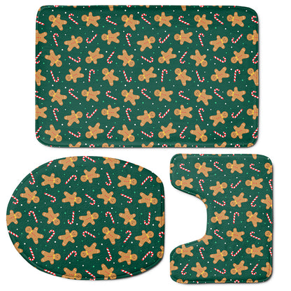 Gingerbread Man Cookies Pattern Print 3 Piece Bath Mat Set