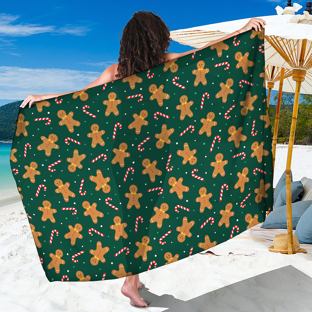 Gingerbread Man Cookies Pattern Print Beach Sarong Wrap