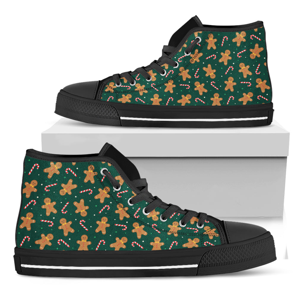 Gingerbread Man Cookies Pattern Print Black High Top Shoes