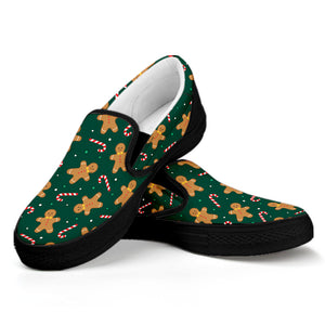 Gingerbread Man Cookies Pattern Print Black Slip On Shoes