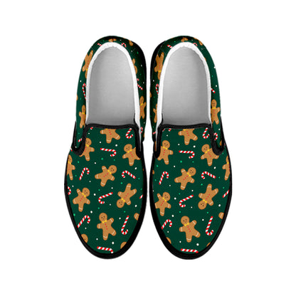 Gingerbread Man Cookies Pattern Print Black Slip On Shoes