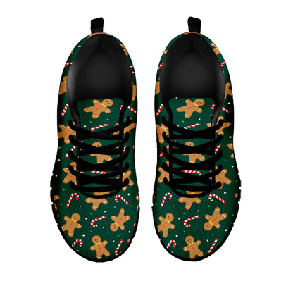 Gingerbread Man Cookies Pattern Print Black Sneakers