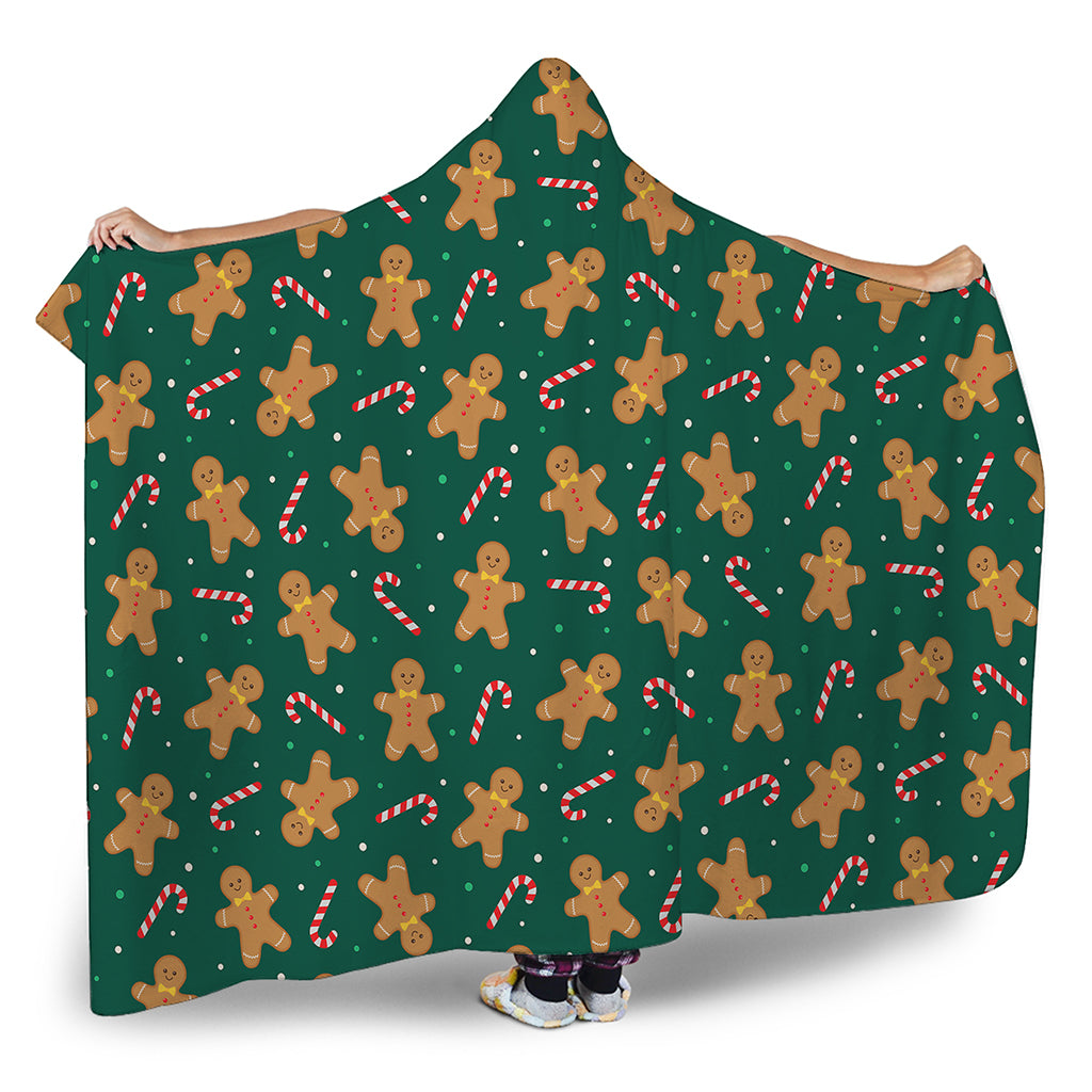Gingerbread Man Cookies Pattern Print Hooded Blanket