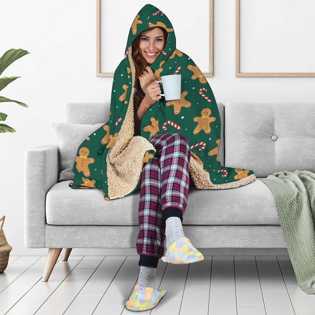 Gingerbread Man Cookies Pattern Print Hooded Blanket