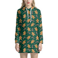 Gingerbread Man Cookies Pattern Print Pullover Hoodie Dress
