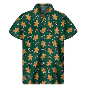 Gingerbread Man Cookies Pattern Print Men's Short Sleeve Shirt