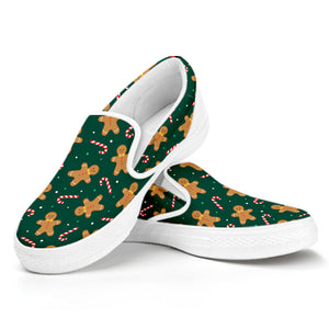 Gingerbread Man Cookies Pattern Print White Slip On Shoes