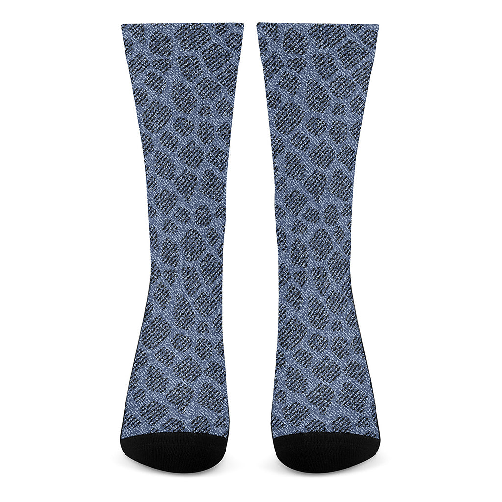 Giraffe Denim Jeans Pattern Print Crew Socks