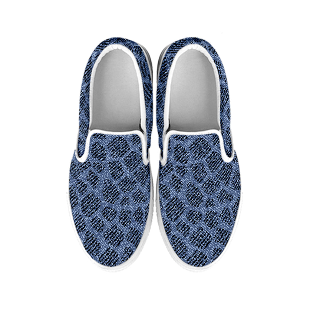 Giraffe Denim Jeans Pattern Print White Slip On Shoes