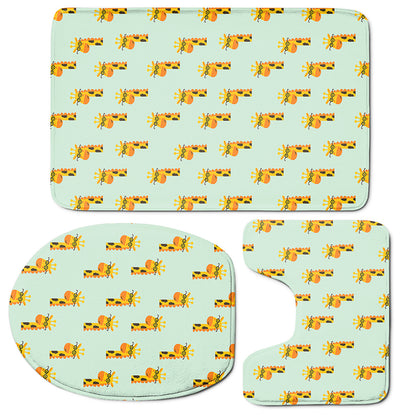 Giraffe With Glasses Pattern Print 3 Piece Bath Mat Set