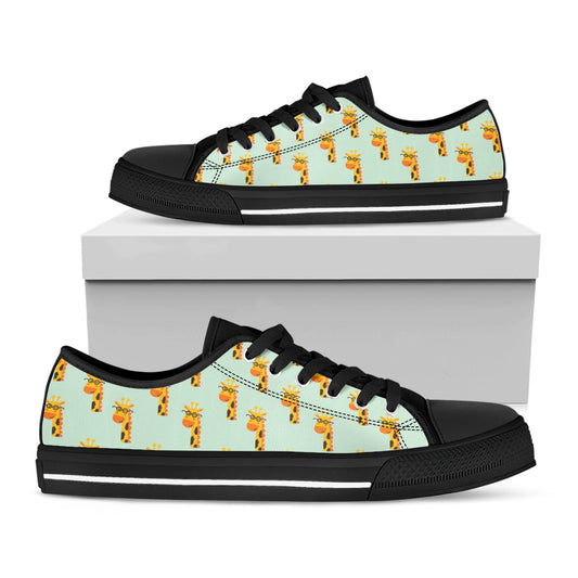 Giraffe With Glasses Pattern Print Black Low Top Shoes