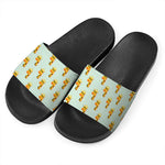 Giraffe With Glasses Pattern Print Black Slide Sandals
