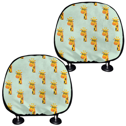 Giraffe With Glasses Pattern Print Car Headrest Covers