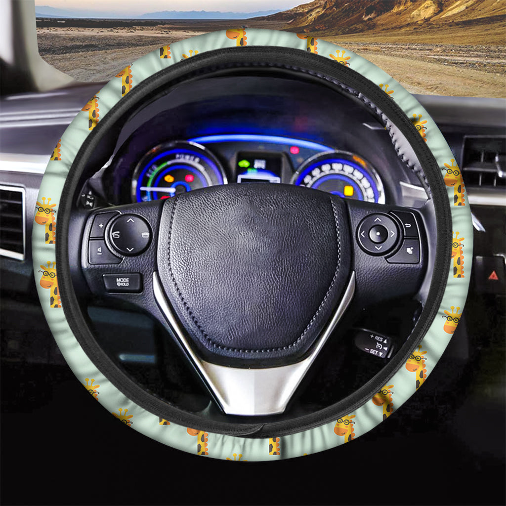 Giraffe With Glasses Pattern Print Car Steering Wheel Cover