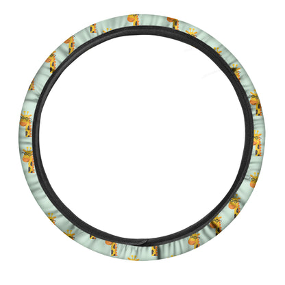 Giraffe With Glasses Pattern Print Car Steering Wheel Cover