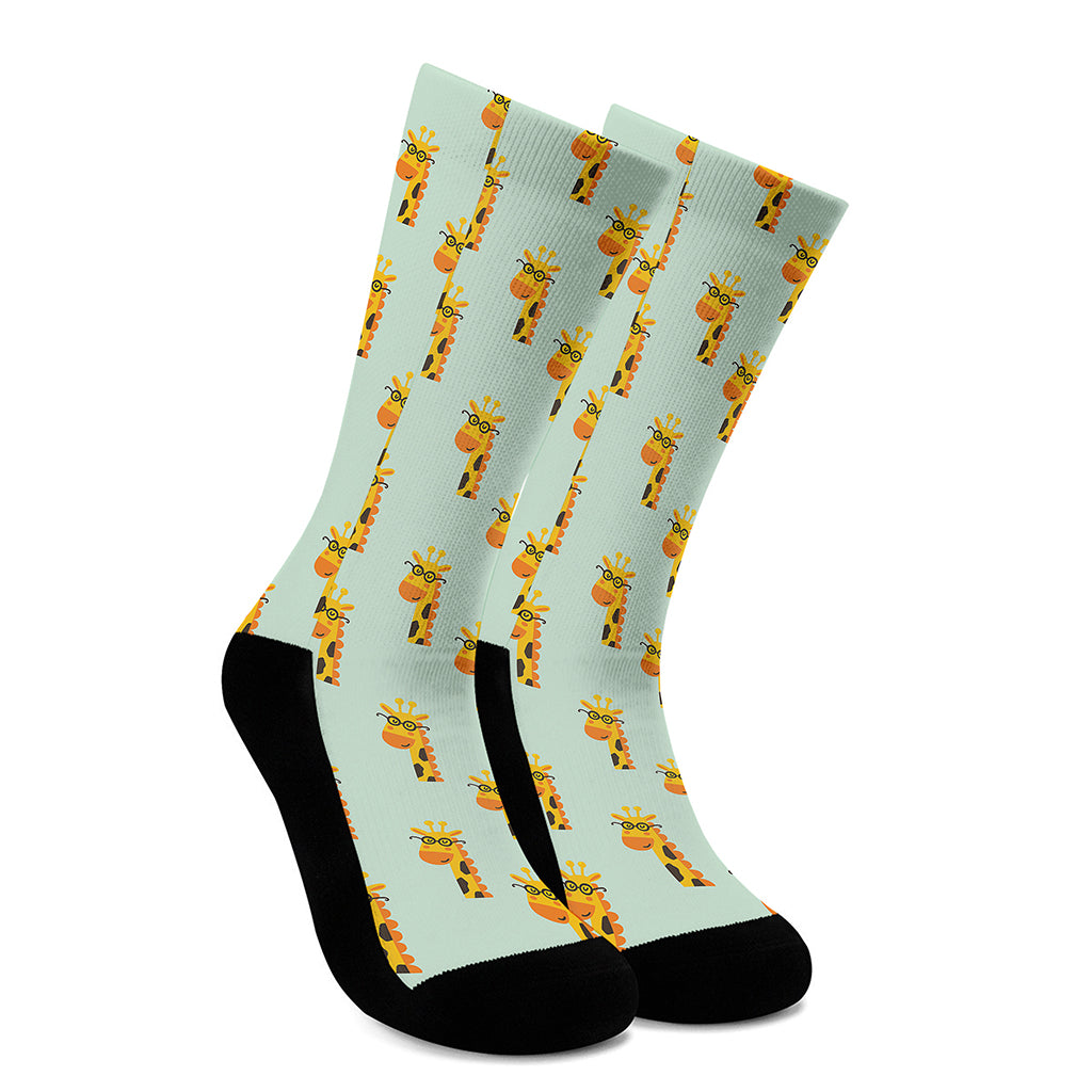 Giraffe With Glasses Pattern Print Crew Socks