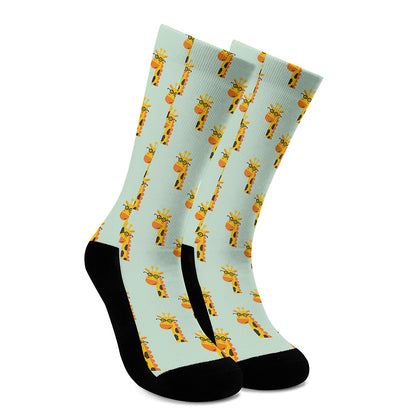 Giraffe With Glasses Pattern Print Crew Socks