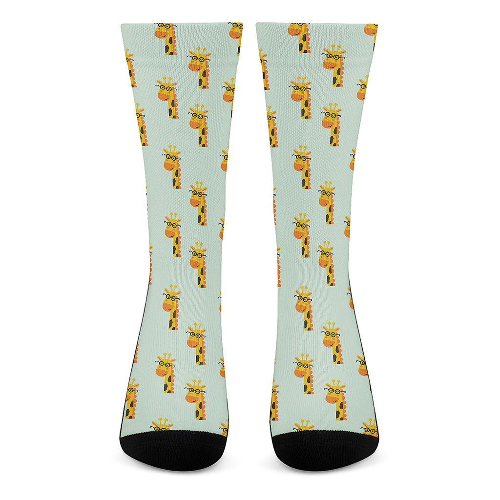 Giraffe With Glasses Pattern Print Crew Socks