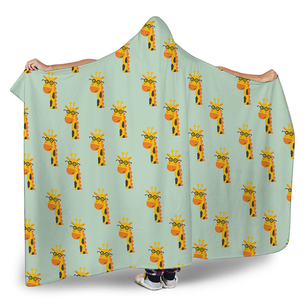 Giraffe With Glasses Pattern Print Hooded Blanket