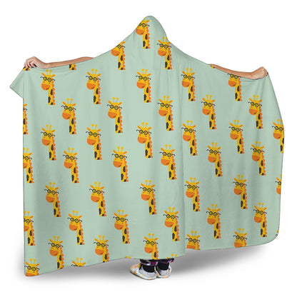 Giraffe With Glasses Pattern Print Hooded Blanket