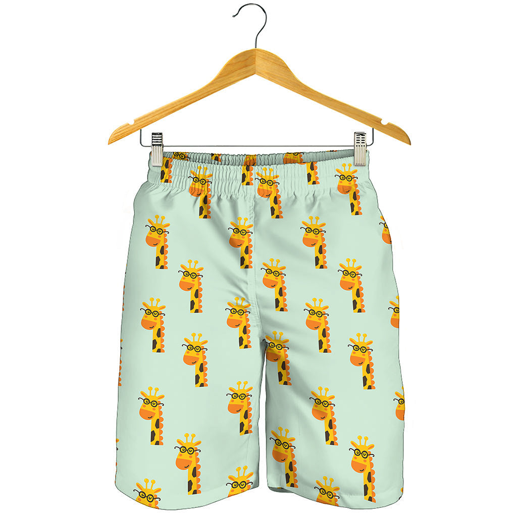 Giraffe With Glasses Pattern Print Men's Shorts