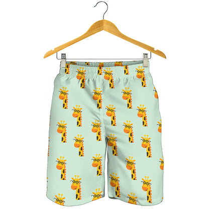 Giraffe With Glasses Pattern Print Men's Shorts