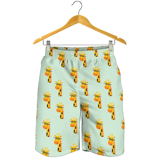 Giraffe With Glasses Pattern Print Men's Shorts