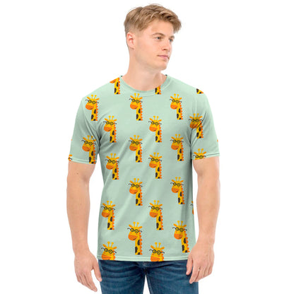 Giraffe With Glasses Pattern Print Men's T-Shirt
