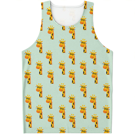 Giraffe With Glasses Pattern Print Men's Tank Top