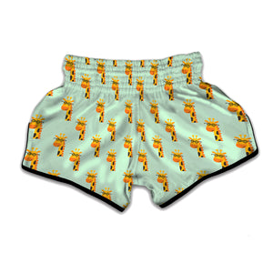 Giraffe With Glasses Pattern Print Muay Thai Boxing Shorts