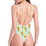 Giraffe With Glasses Pattern Print One Piece High Cut Swimsuit