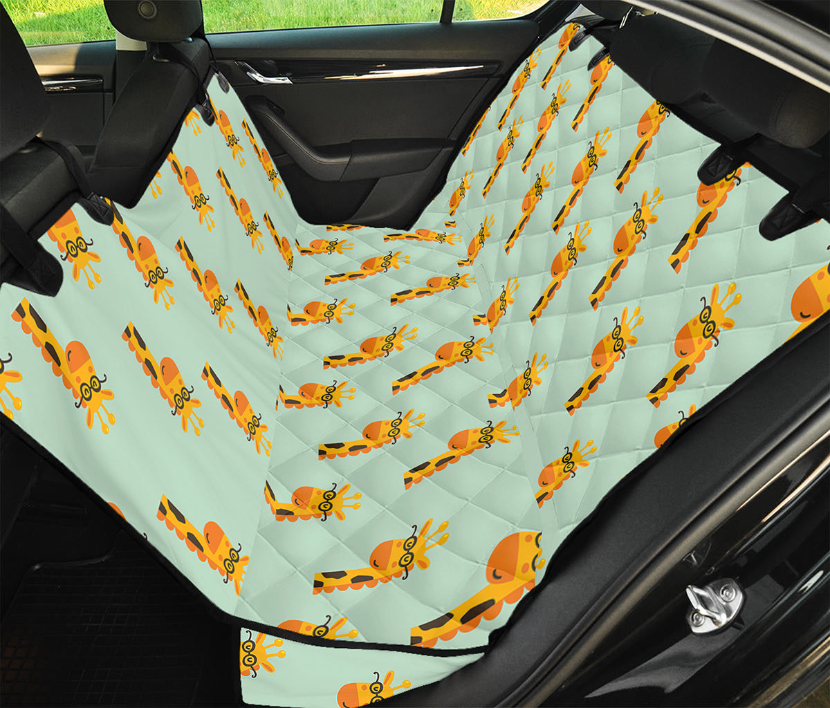 Giraffe With Glasses Pattern Print Pet Car Back Seat Cover