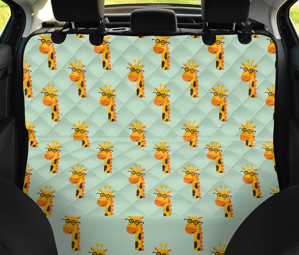 Giraffe With Glasses Pattern Print Pet Car Back Seat Cover