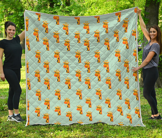 Giraffe With Glasses Pattern Print Quilt