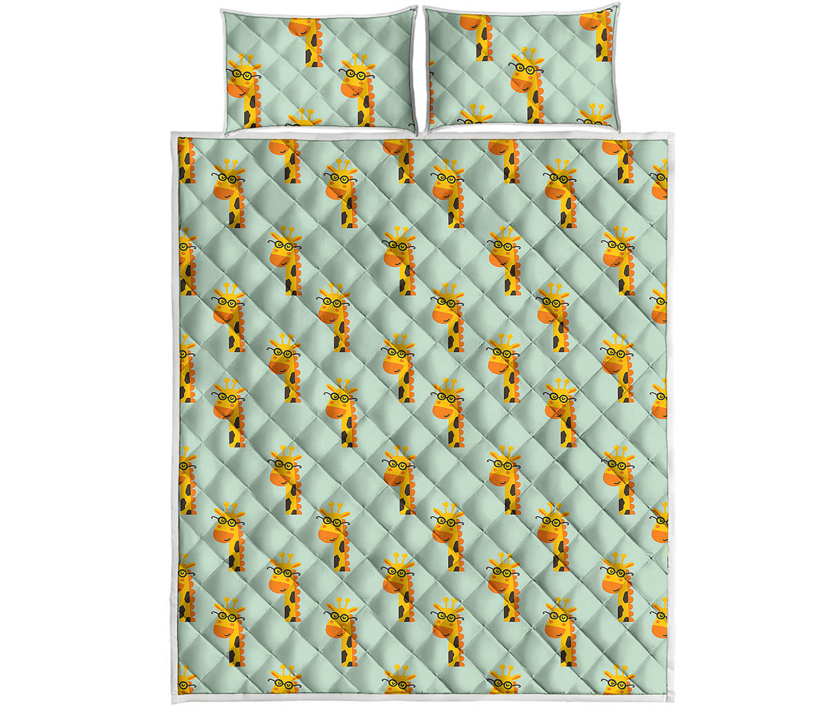 Giraffe With Glasses Pattern Print Quilt Bed Set