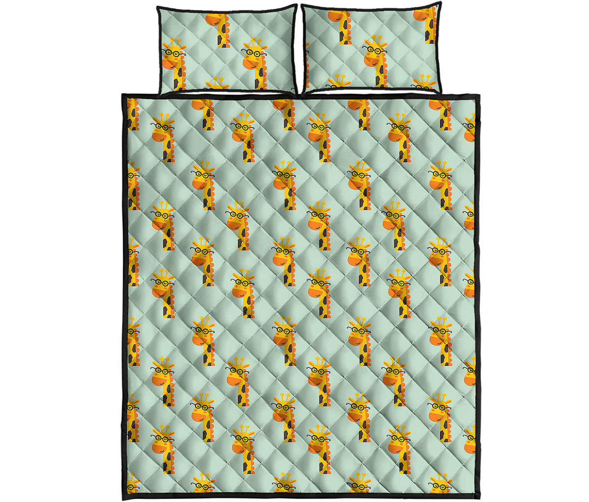 Giraffe With Glasses Pattern Print Quilt Bed Set
