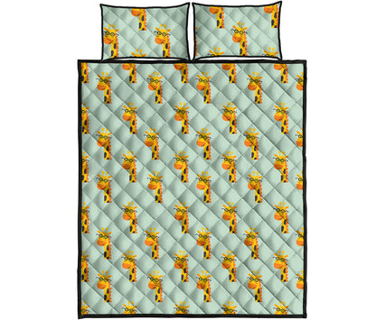 Giraffe With Glasses Pattern Print Quilt Bed Set
