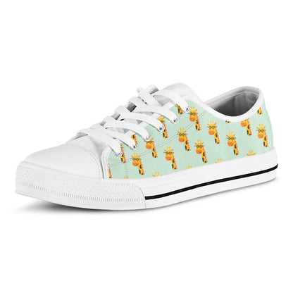 Giraffe With Glasses Pattern Print White Low Top Shoes